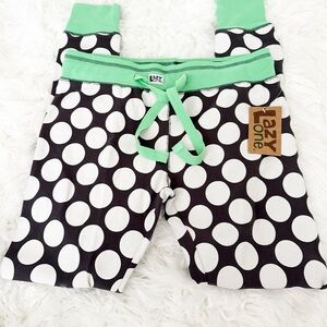 Lazy One Black and White Polka Dot Pajama Pants with Green Trim